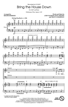Bring the House Down SAB Chorpartitur