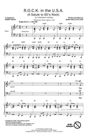 John Mellencamp, R.O.C.K. in the U.S.A. A Salute to '6s Rock 3-Part Choir Chorpartitur