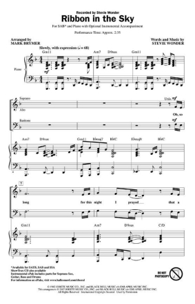 Stevie Wonder, Ribbon in the Sky SAB Chorpartitur