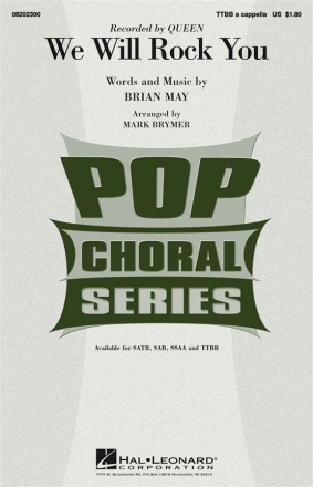 We Will Rock You for male choir a cappella choral score