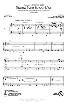 Theme From Spider Man SAB Chorpartitur