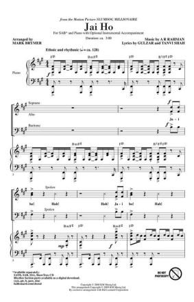 Jai Ho (from Slumdog Millionaire) SAB and Piano Chorpartitur