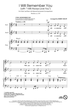 Dolly Parton_Sarah McLachlan, I Will Remember You 2-Part Choir Chorpartitur
