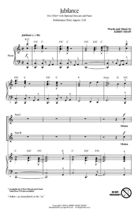 Kirby Shaw, Jubilance 2-Part Choir Chorpartitur