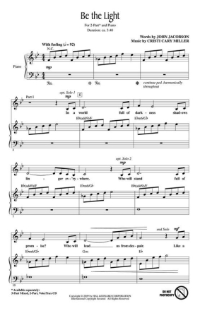 Cristi Cary Miller_John Jacobson, Be the Light 2-Part Choir Chorpartitur