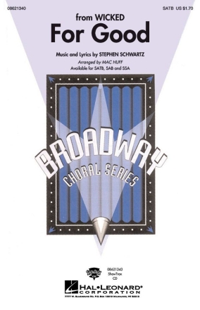 Stephen Schwartz, For Good SATB and Piano Chorpartitur