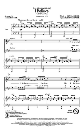 Duncan Sheik, I Believe SAB Chorpartitur