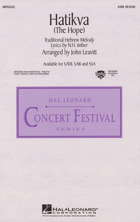 N.H. Imber, Hatikva (the Hope) SATB Chorpartitur