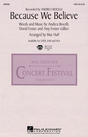 Amy Foster-Gillies_Andrea Bocelli_David Foster, Because We Believe SATB Chorpartitur
