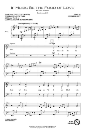 John Purifoy, If Music Be the Food of Love SAB Chorpartitur