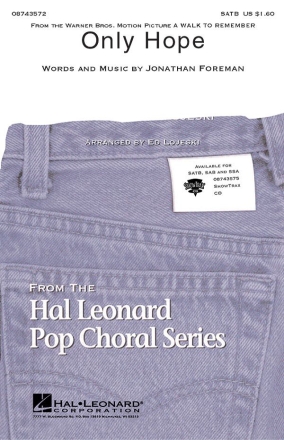 Only Hope (from A Walk to Remember) for mixed choir and piano choral score
