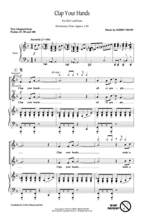 Kirby Shaw, Clap Your Hands SSA Chorpartitur