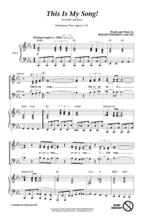 Roger Emerson, This Is My Song! SAB Chorpartitur