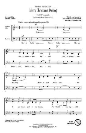 Merry Christmas, Darling SAB a Cappella Chorpartitur