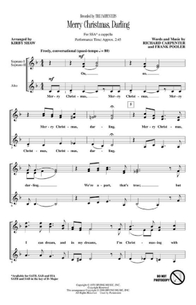 Merry Christmas, Darling SSA a Cappella Chorpartitur