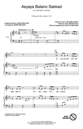 Aeyaya Balano Sakkad 3-Part Choir Chorpartitur