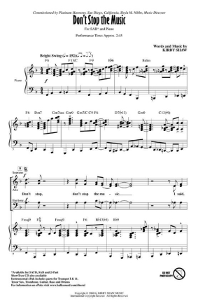 Kirby Shaw, Don't Stop the Music SAB and Piano Chorpartitur