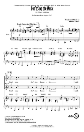 Kirby Shaw, Don't Stop the Music SA and Piano Chorpartitur