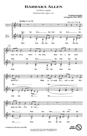 Traditional, Barbara Allen SSAA a Cappella Chorpartitur