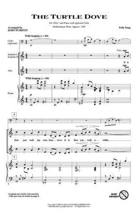 The Turtle Dove SSA and Piano Chorpartitur