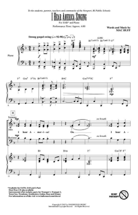 Mac Huff, I Hear America Singing SAB Chorpartitur