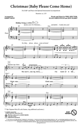Christmas (Baby Please Come Ho) for mixed choir (SAB) and piano choral score