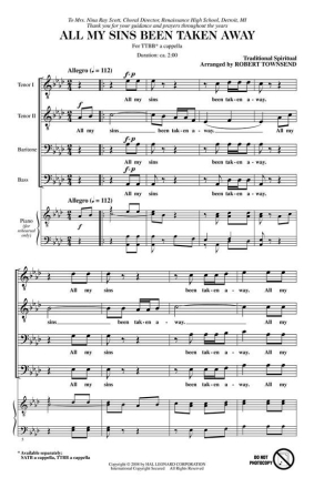 Traditional, All My Sins Been Taken Away TTBB a Cappella Chorpartitur