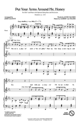 Albert von Tilzer, Put Your Arms Around Me, Honey SSA Chorpartitur