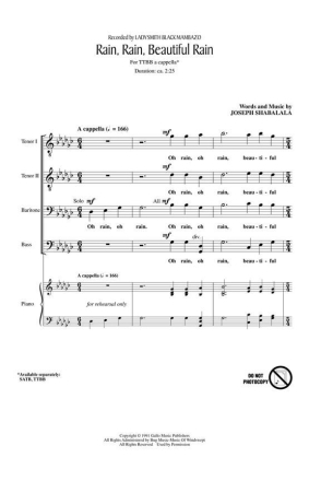 Joseph Shabalala, Rain, Rain, Beautiful Rain TTBB a Cappella Chorpartitur