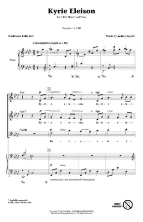Kyrie Eleison for 3-part choir and piano choral score