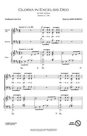 John Purifoy, Gloria in Excelsis Deo SAB Chorpartitur