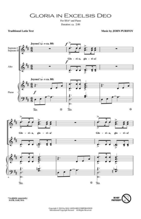 John Purifoy, Gloria in Excelsis Deo SSA Chorpartitur