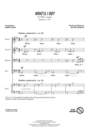 Irving Berlin, What'll I Do? TTBB a Cappella Chorpartitur