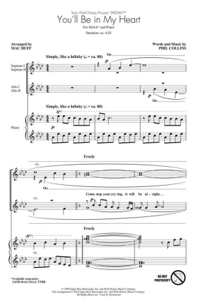 You'll Be in My Heart for female chorus (SSAA) and piano chorus score