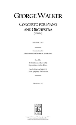 George Walker, Concerto for Piano and Orchestra Piano and Orchestra Buch