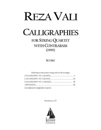 Reza Vali, Calligraphies Piano Quintet Partitur + Stimmen