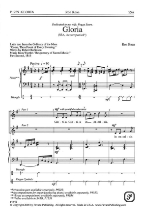 Ron Kean, Gloria SSA Chorpartitur