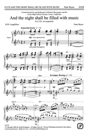 And The Night Shall Be Filled With Music for mixed choir and piano choral score
