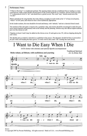 Traditional, I Want to Die Easy When I Die SATB Chorpartitur