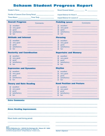 Student Progress Report Klavier Buch