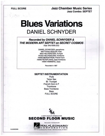 Blues Variations for jazz septet (fl, sax, tr, trombone, French horn, bass tromb, bass score
