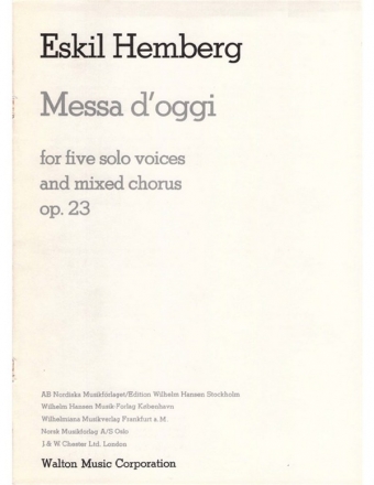 Eskil Hemberg, Messa D'Oggi SATB a Cappella Chorpartitur