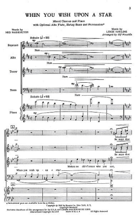 Leigh Harline_Ned Washington, When You Wish Upon a Star SATB Chorpartitur