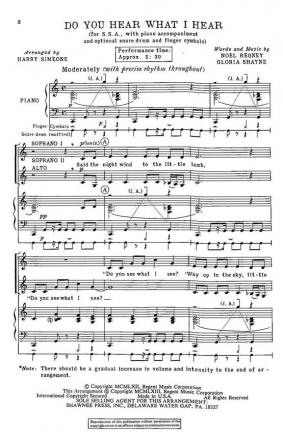 Gloria Shayne_Noel Regney, Do You Hear What I Hear? SSA Chorpartitur