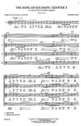 Yehezkel Braun, Shir Hashirim Song of Solomon 3 SATB Chorpartitur