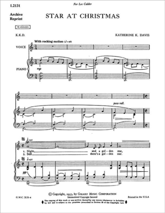 Katherine K. Davis, Star At Christmas Medium Voice and Piano Buch