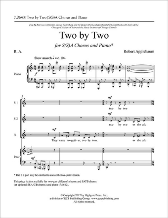 Robert Applebaum, Two by Two S[S]A and Piano Chorpartitur