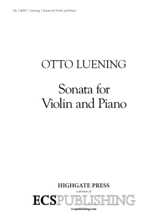 Otto Luening, Sonata for Violin and Piano Violine und Klavier Buch + Einzelstimme