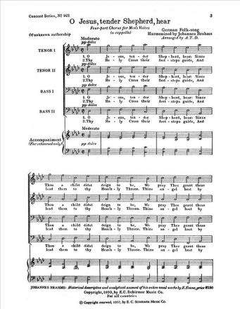 Johannes Brahms, O Jesus, Tender Shepherd TTBB a Cappella Stimme