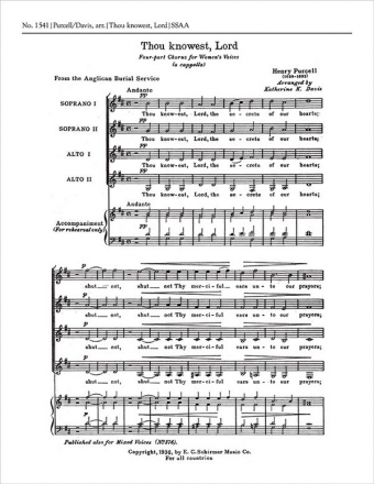 Henry Purcell, Thou Knowest, Lord SSAA a Cappella Stimme